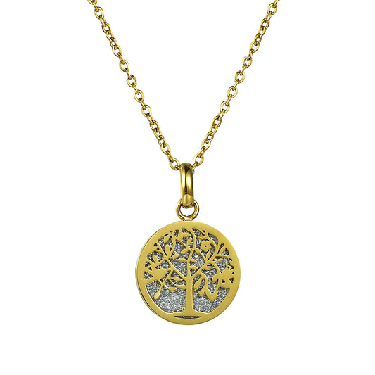 Blinking Tree of Life Round Pendant Necklace (Gold)