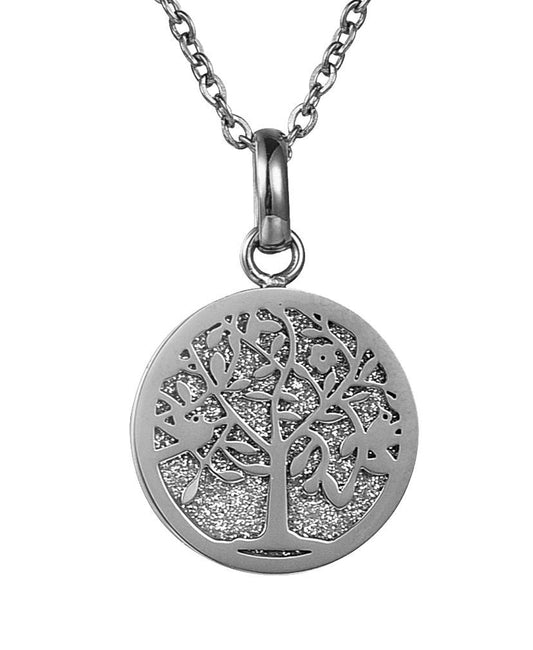 Blinking Tree of Life Round Pendant Necklace (Silver)