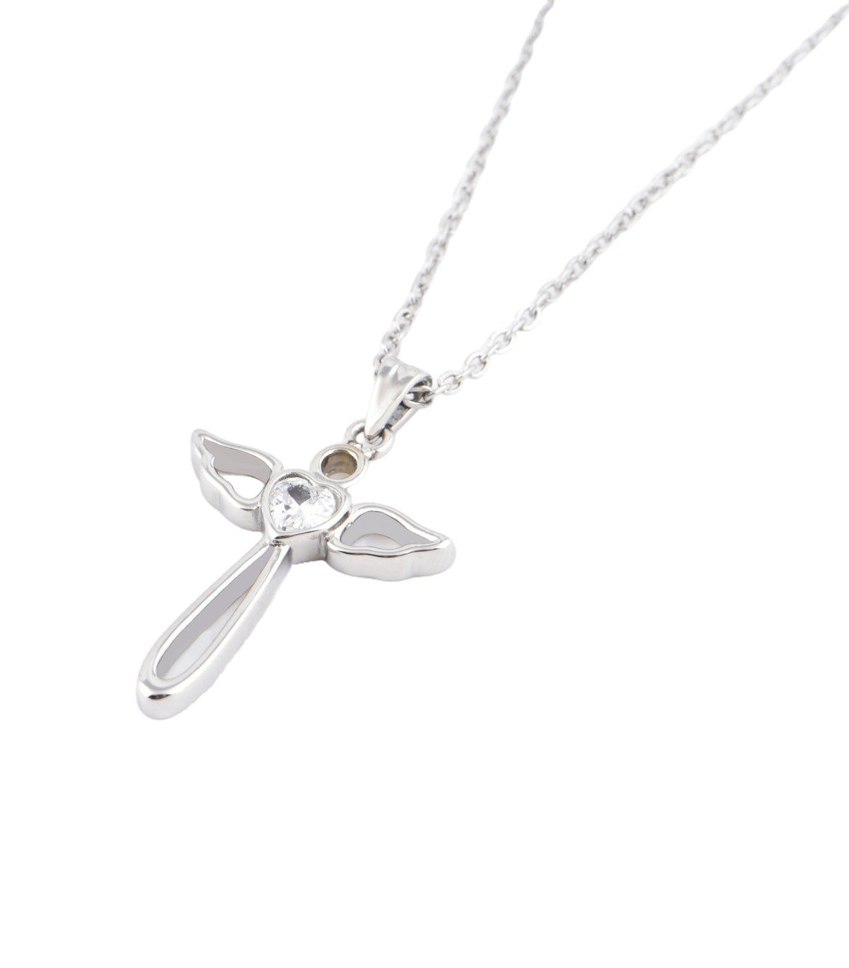 JM Angel Wings Cross with CZ Necklace (Silver)