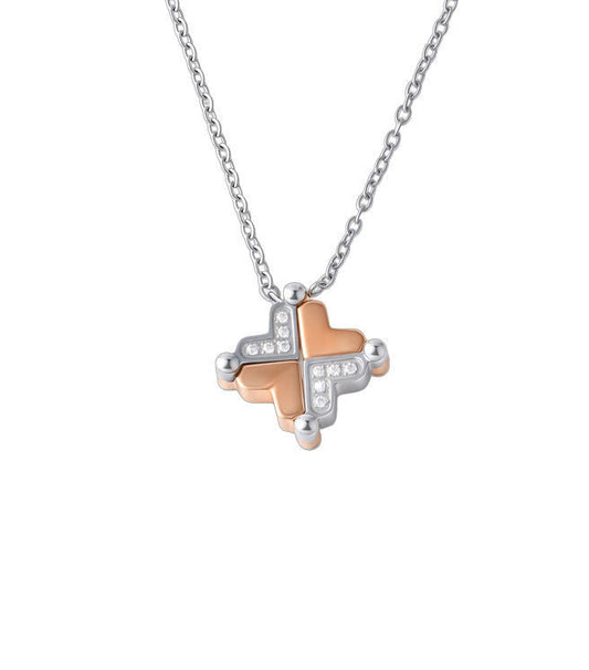 Lovely Heart Cross Necklace (Silver &amp; Rose Gold)