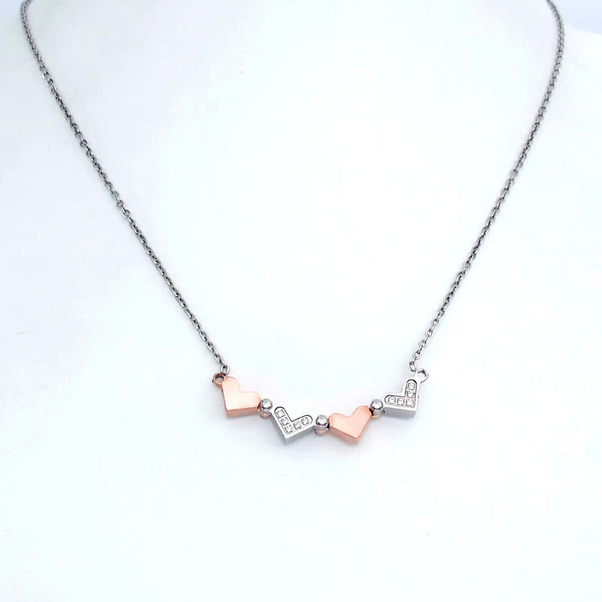 Lovely Heart Cross Necklace (Silver &amp; Rose Gold)