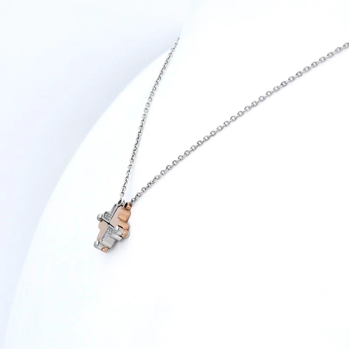 Lovely Heart Cross Necklace (Silver &amp; Rose Gold)