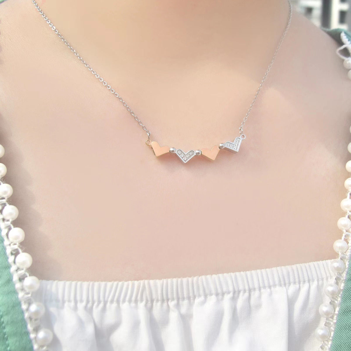 Lovely Heart Cross Necklace (Silver &amp; Rose Gold)
