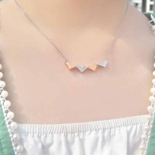 Lovely Heart Cross Necklace (Silver &amp; Rose Gold)