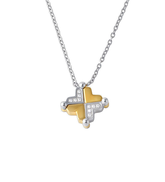 Lovely Heart Cross Necklace (Silver &amp; Gold)
