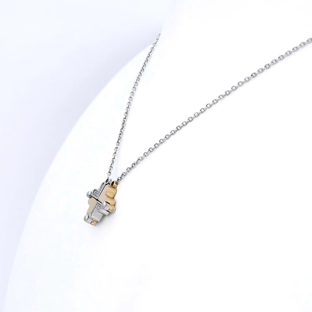 Lovely Heart Cross Necklace (Silver &amp; Gold)