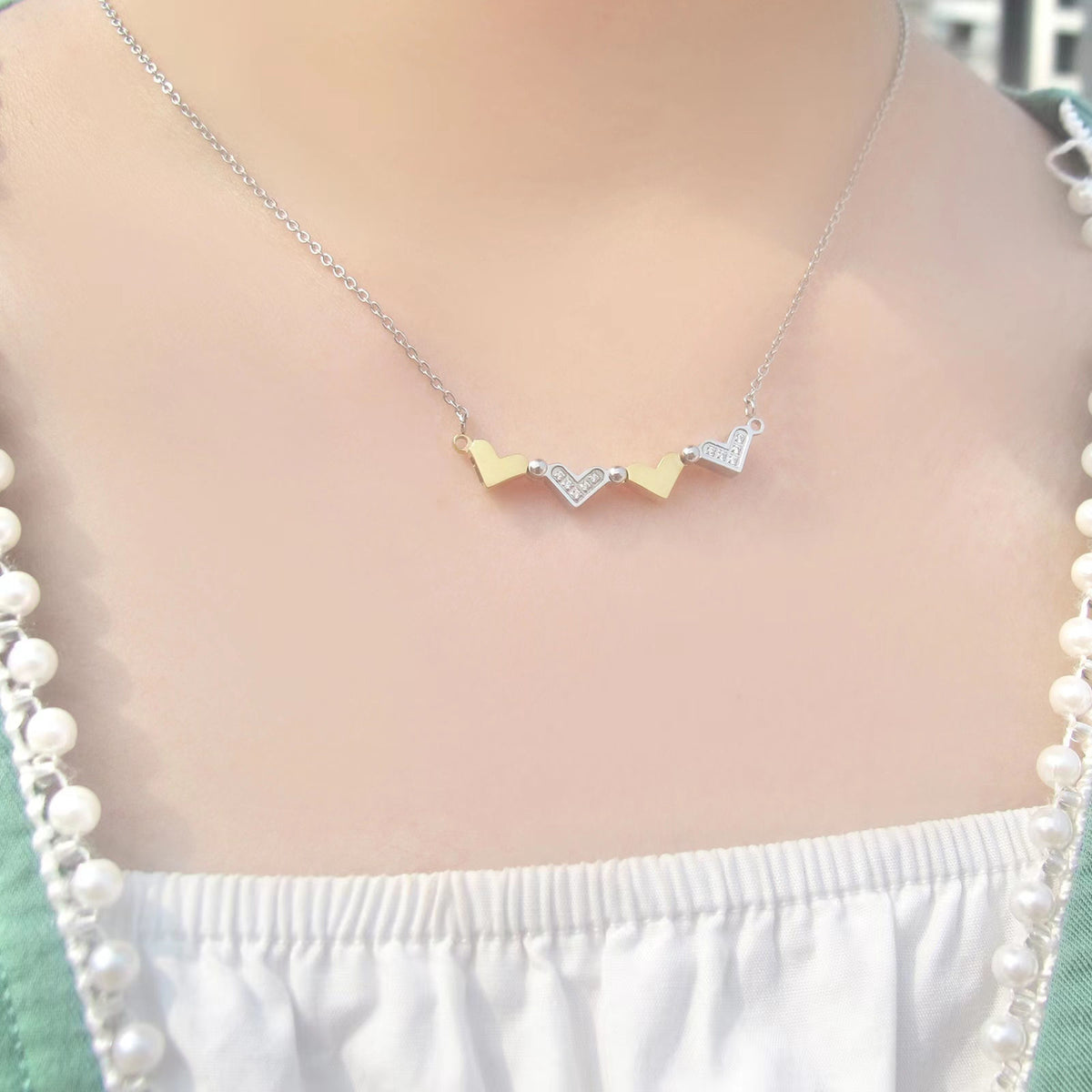 Lovely Heart Cross Necklace (Silver &amp; Gold)
