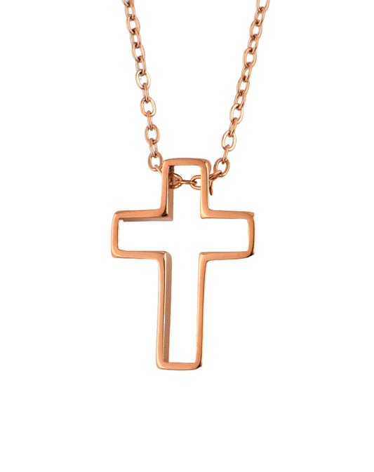 十字架頸鏈 - Simple Empty Cross Necklace (Stainless Steel-Small) (Rose Gold)