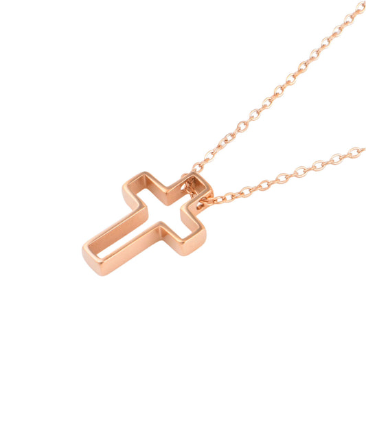 十字架頸鏈 - Simple Empty Cross Necklace (Stainless Steel-Small) (Rose Gold)