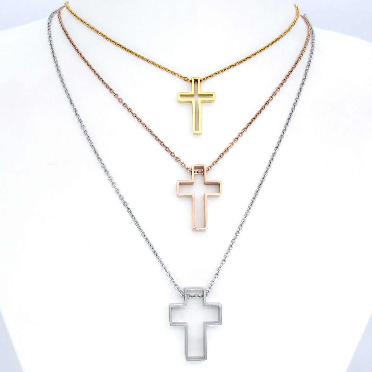 十字架頸鏈 - Simple Empty Cross Necklace (Stainless Steel-Small) (Rose Gold)