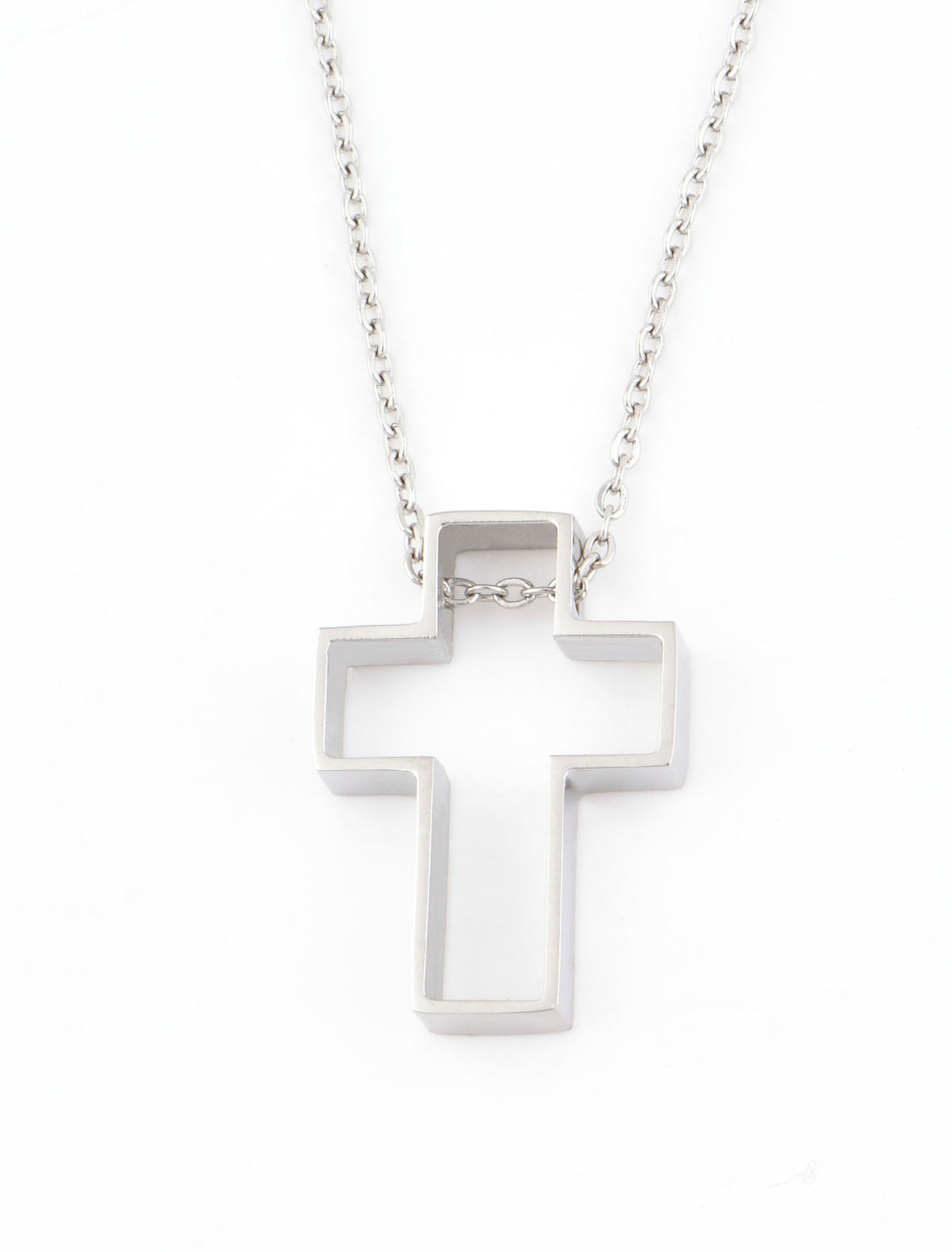 十字架頸鏈 - Simple Empty Cross Necklace (Stainless Steel-Small)  (Silver)