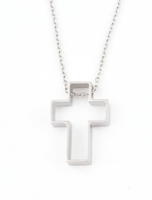 十字架頸鏈 - Simple Empty Cross Necklace (Stainless Steel-Small)  (Silver)