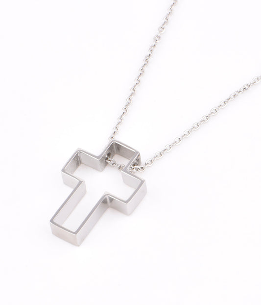 十字架頸鏈 - Simple Empty Cross Necklace (Stainless Steel-Small)  (Silver)