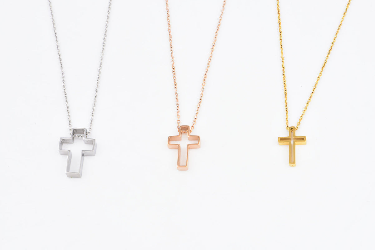 十字架頸鏈 - Simple Empty Cross Necklace (Stainless Steel-Small)  (Silver)
