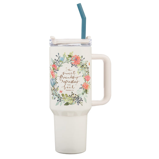 Sweet Friendship Stainless 40 oz Stainless Steel Travel Tumbler with Straw - 27:9