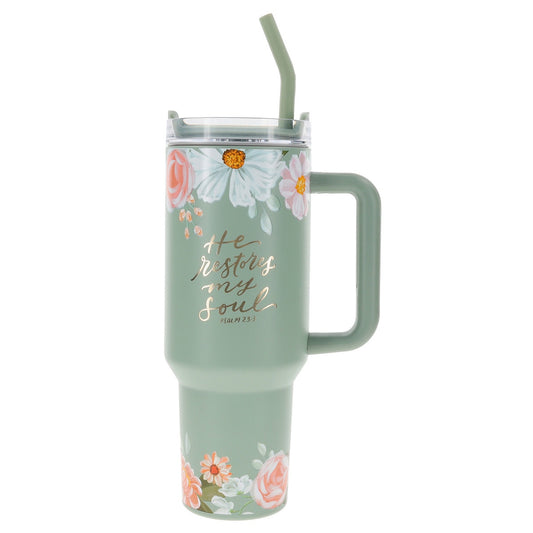 He Restores My Soul 40 oz Stainless Steel Travel Tumbler - Psalm 23:3