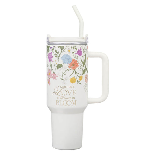 Grace White Wildflower 40 oz Stainless Steel Tumbler with Straw - 2 Corinthians 12:9