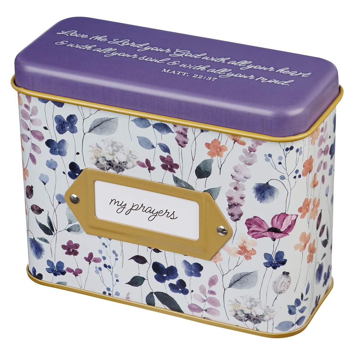 Love the Lord Purple Wildflower Prayer Cards in Tin - Matthew 22:37