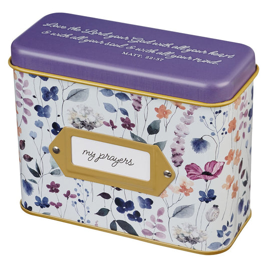 Love the Lord Purple Wildflower Prayer Cards in Tin - Matthew 22:37