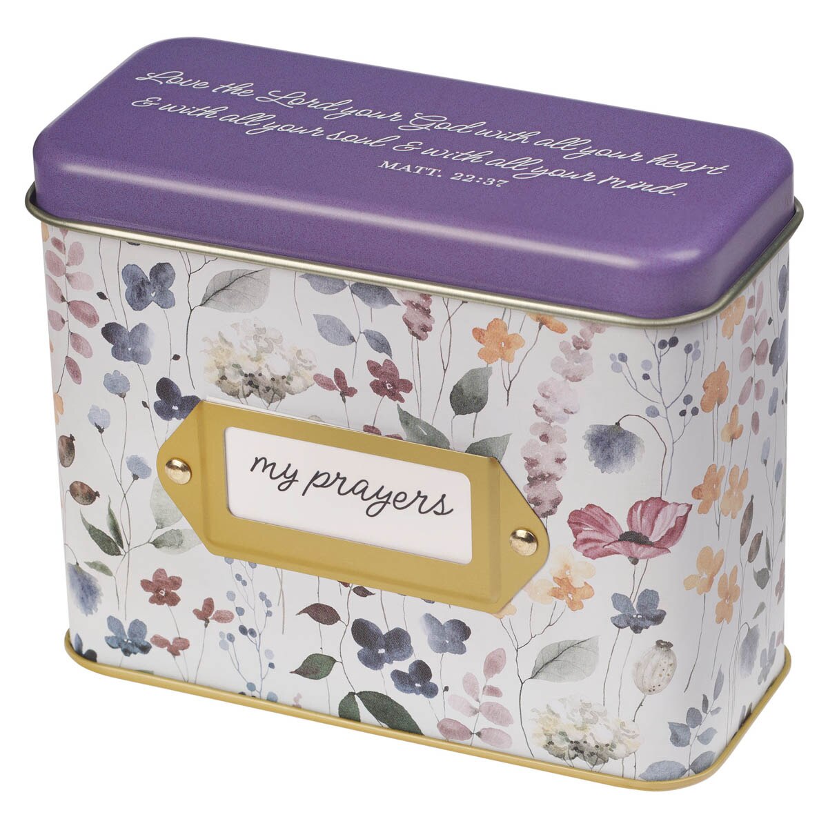 Love the Lord Purple Wildflower Prayer Cards in Tin - Matthew 22:37 - Image 2