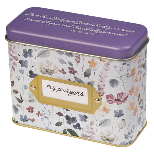 Love the Lord Purple Wildflower Prayer Cards in Tin - Matthew 22:37 - Image 2