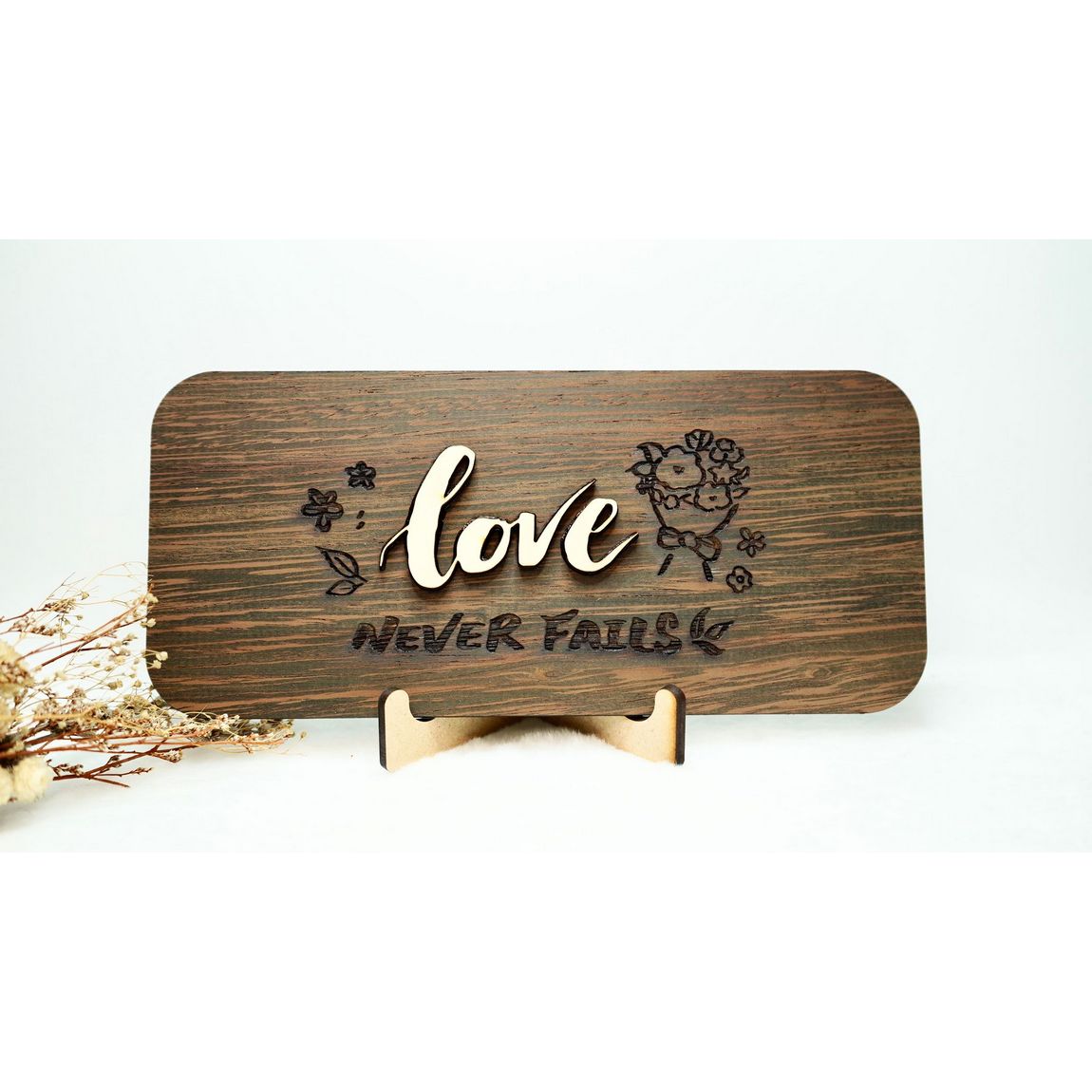 Engraved Wooden Doorplate (Large) - Love Never Fails