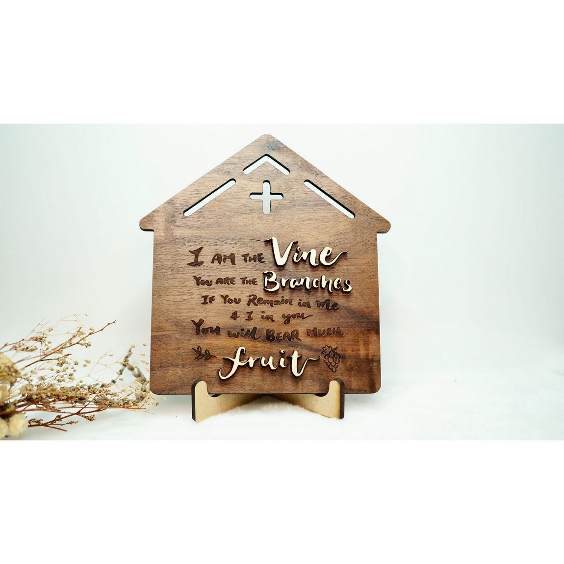 Engraved Wooden Doorplate (Small) - I am the Vine You are the Branches