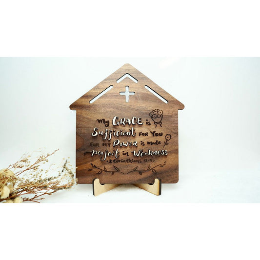Engraved Wooden Doorplate (Small) - My Grace is Sufficient for You