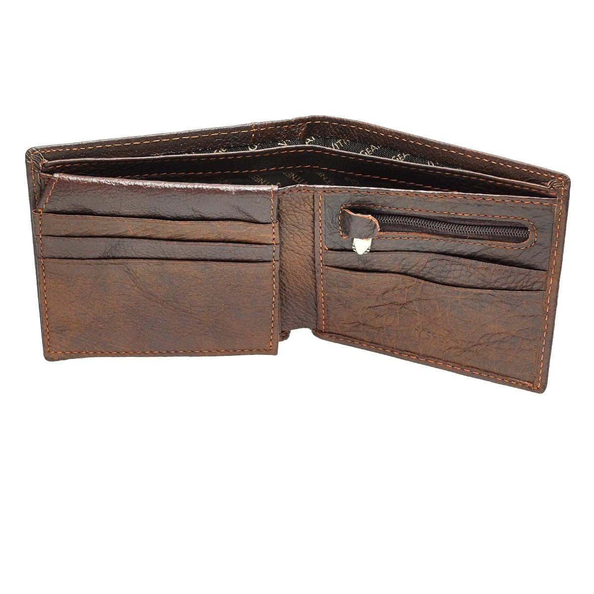Strong and Courageous Two-tone Brown Full Grain Leather Wallet - Joshua 1:9 - Image 3