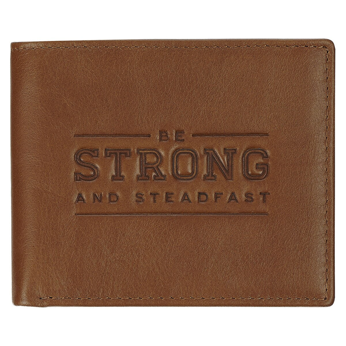 Be Strong and Steadfast Chestnut Brown Full Grain Leather Wallet - Deuteronomy 31:6