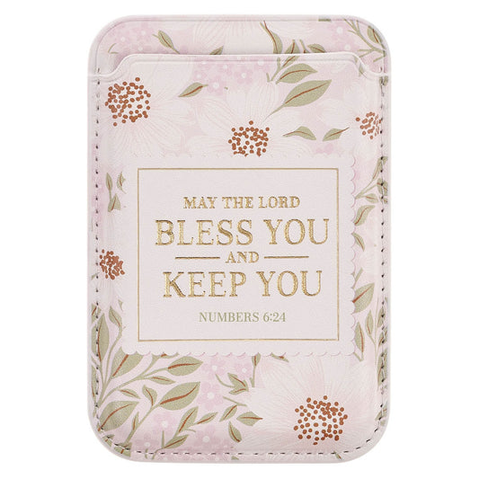Bless and Keep You Blush Bloom Faux Leather Phone Wallet - Numbers 6:24