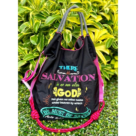 Salvation! Act4:12 Handbag with embroidered calligraphy