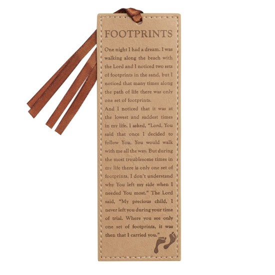Footprints Tan Faux Leather Bookmark Footprints Tan Faux Leather Bookmark