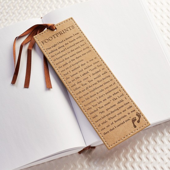 Footprints Tan Faux Leather Bookmark Footprints Tan Faux Leather Bookmark