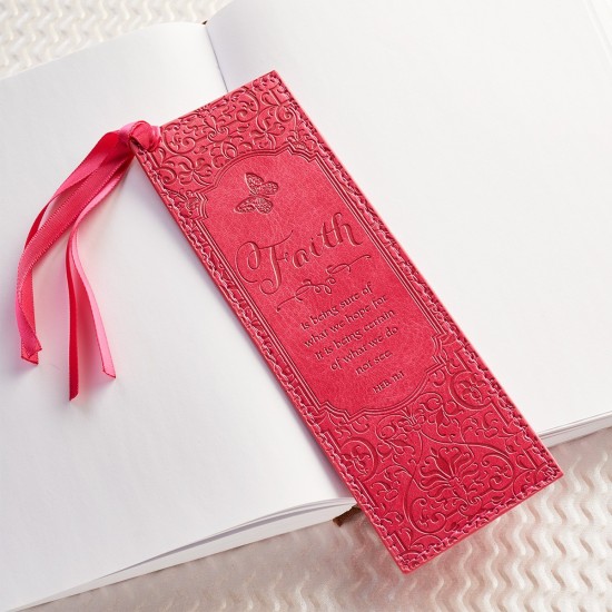 Faith Pink Faux Leather Bookmark - Hebrews 11:1