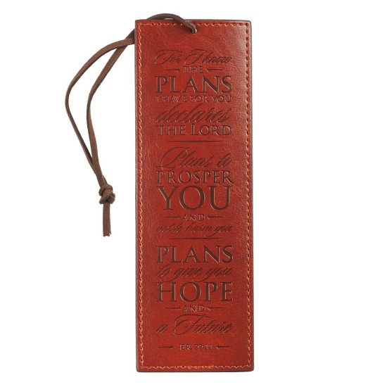 For I Know The Plans Brown Faux Leather Bookmark - Jeremiah 29:11 For I Know The Plans Brown Faux Leather Bookmark - Jeremiah 29:11