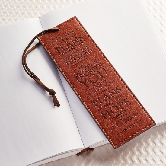 For I Know The Plans Brown Faux Leather Bookmark - Jeremiah 29:11 For I Know The Plans Brown Faux Leather Bookmark - Jeremiah 29:11
