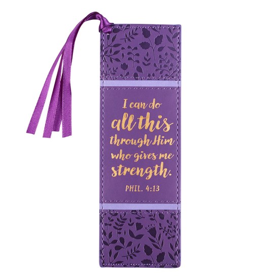 I Can Do All This Purple Faux Leather Bookmark - Philippians 4:13