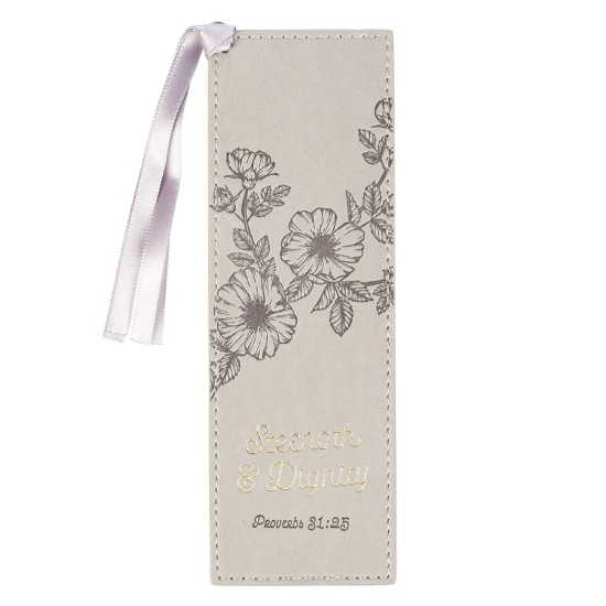 Strength & Dignity Taupe Faux Leather Bookmark – Proverbs 31:25 Strength & Dignity Taupe Faux Leather Bookmark – Proverbs 31:25