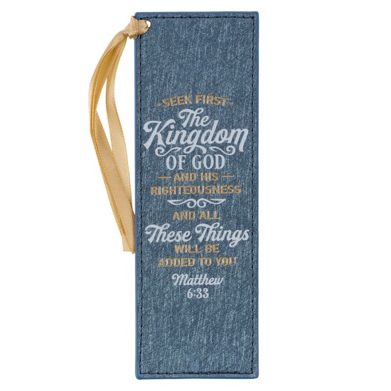 The Kingdom of God Metallic Blue Faux Leather Bookmark - Matthew 6:33