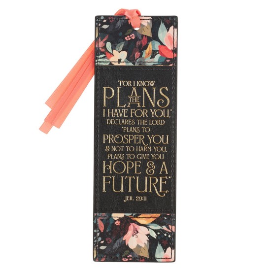 Hope and a Future Midnight Botanical Faux Leather Bookmark - Jeremiah 29:11 Hope and a Future Midnight Botanical Faux Leather Bookmark - Jeremiah 29:11
