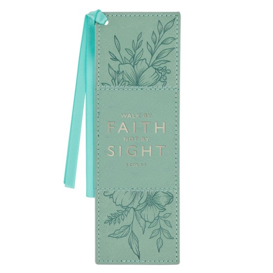 Faith Teal Floral Faux Leather Bookmark - 2 Corinthians 5:7 Faith Teal Floral Faux Leather Bookmark - 2 Corinthians 5:7