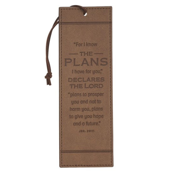 The Plans Cocoa Brown and Taupe Faux Leather Bookmark - Jeremiah 29:11 The Plans Cocoa Brown and Taupe Faux Leather Bookmark - Jeremiah 29:11