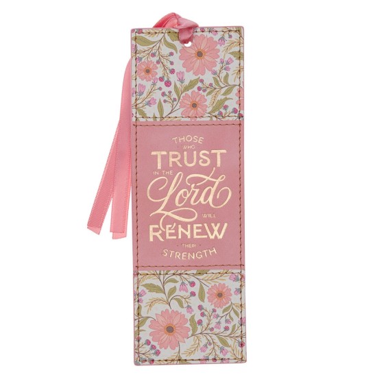 Trust Coral Floral Faux Leather Bookmark - Isaiah 40:31