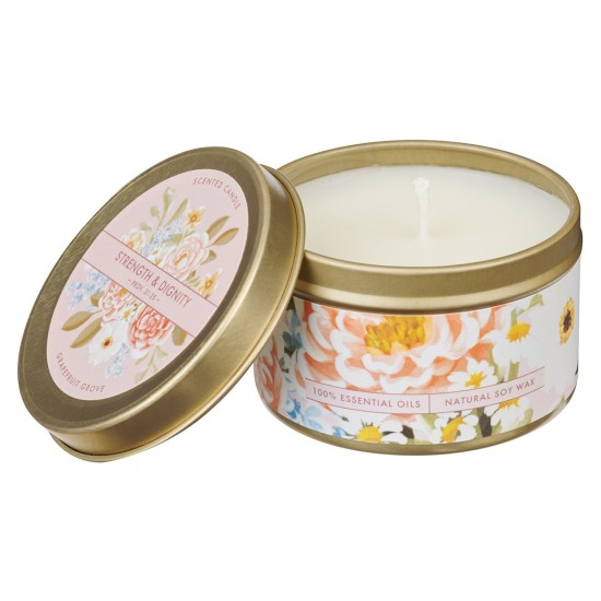 Strength and Dignity Grapefruit Grove Candle in a Tin - Proverbs 31:25 Strength and Dignity Grapefruit Grove Candle in a Tin - Proverbs 31:25