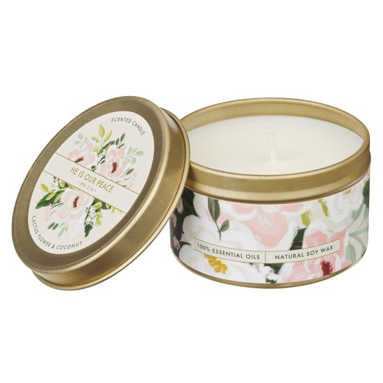He Is Our Peace Cactus Flower and Coconut Candle in a Tin - Ephesians 2:14 He Is Our Peace Cactus Flower and Coconut Candle in a Tin - Ephesians 2:14