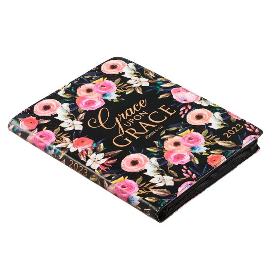 2023 Grace Upon Grace Large Zippered Floral Faux Leather 18-Month Planner For Women - John 1:16 2023 Grace Upon Grace Large Zippered Floral Faux Leather 18-Month Planner For Women - John 1:16