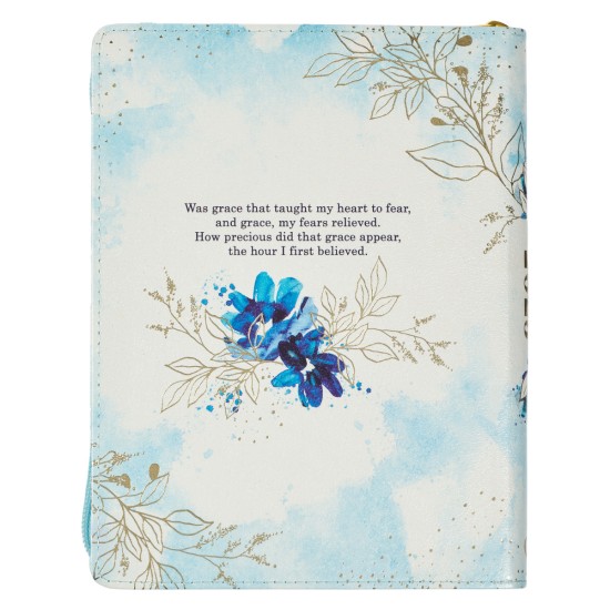 2023 Amazing Grace Full-color Large Zippered Blue Floral Faux Leather 12-Month Planner for Women