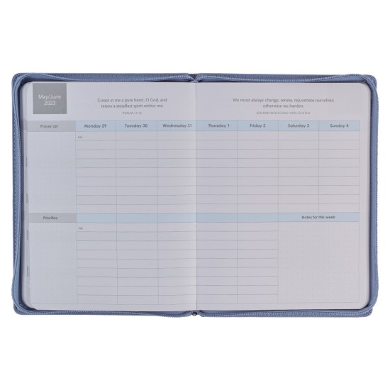 2023 Joy Large Zippered Blue Faux Leather 18-Month Planner for Women - Nehemiah 8:10 2023 Joy Large Zippered Blue Faux Leather 18-Month Planner for Women - Nehemiah 8:10