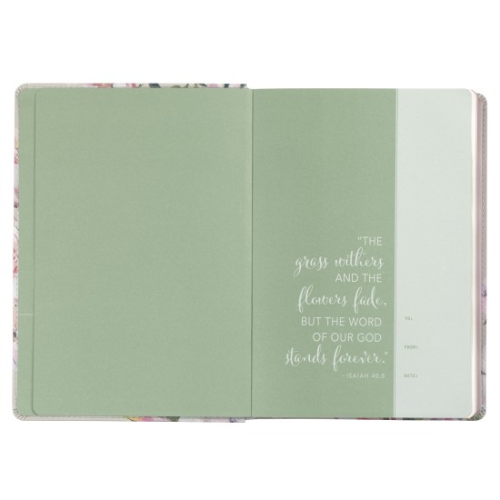 Pearlized Gray Floral Faux Leather NLT Everyday Devotional Bible for Women